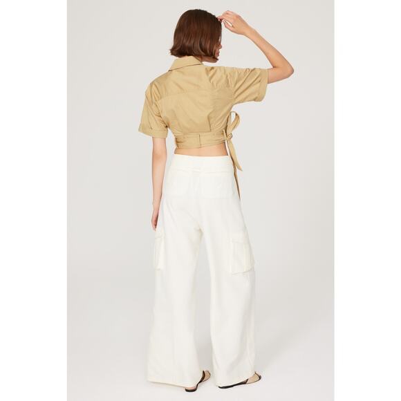 Derek Lam Crop Top Size 12 Wrap Tan Safari Chic Minimalist Resort Quiet Luxury - Picture 4 of 10